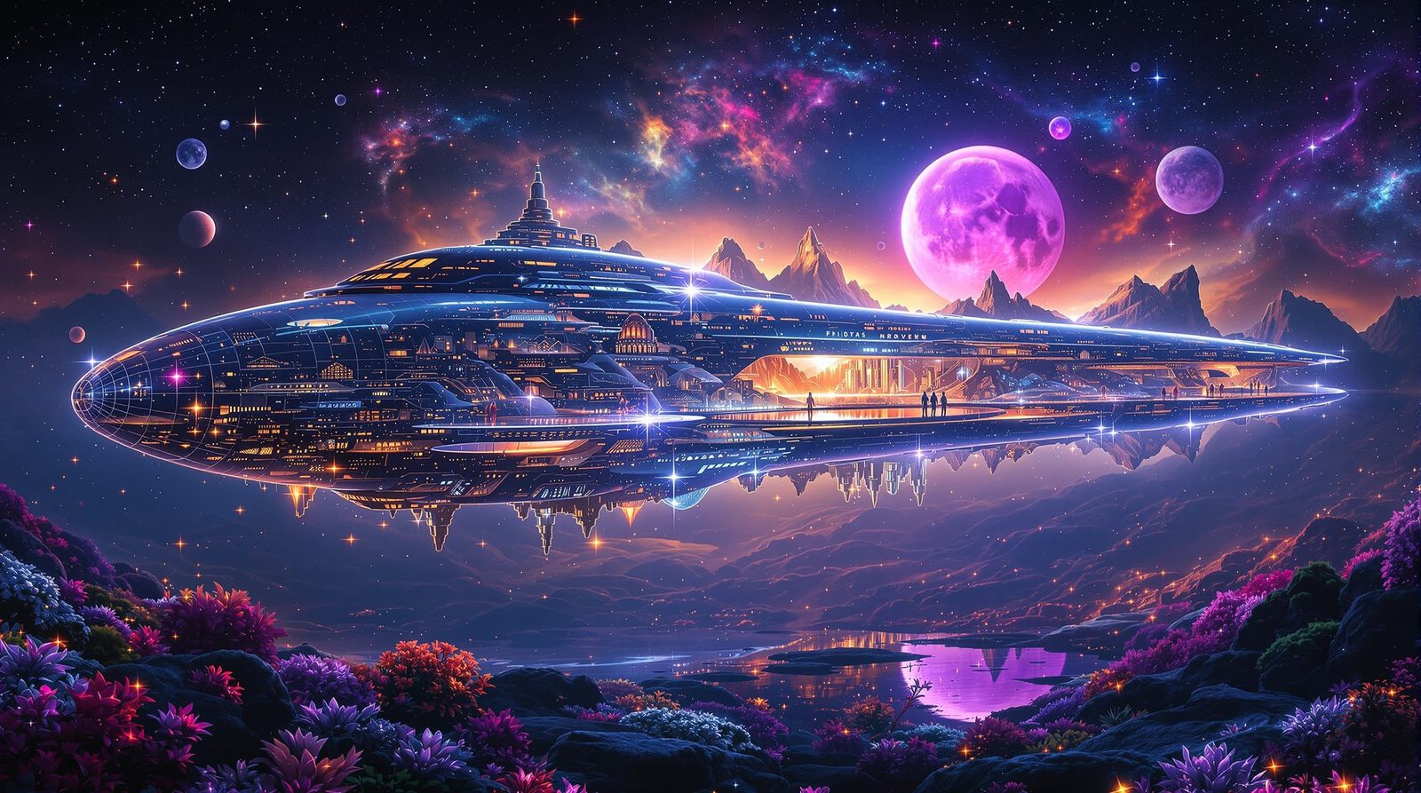 Surreal Spaceship City Dreamscape with Alien Landscape