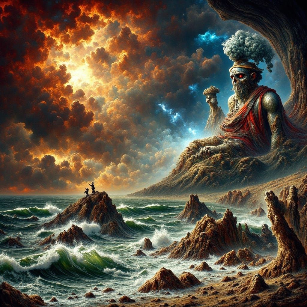 Odysseus' Mythological Journey in Classical Fantasy Style