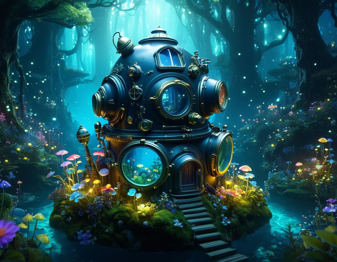 Enchanted Fairy Village in Diving Helmet: Anime Style