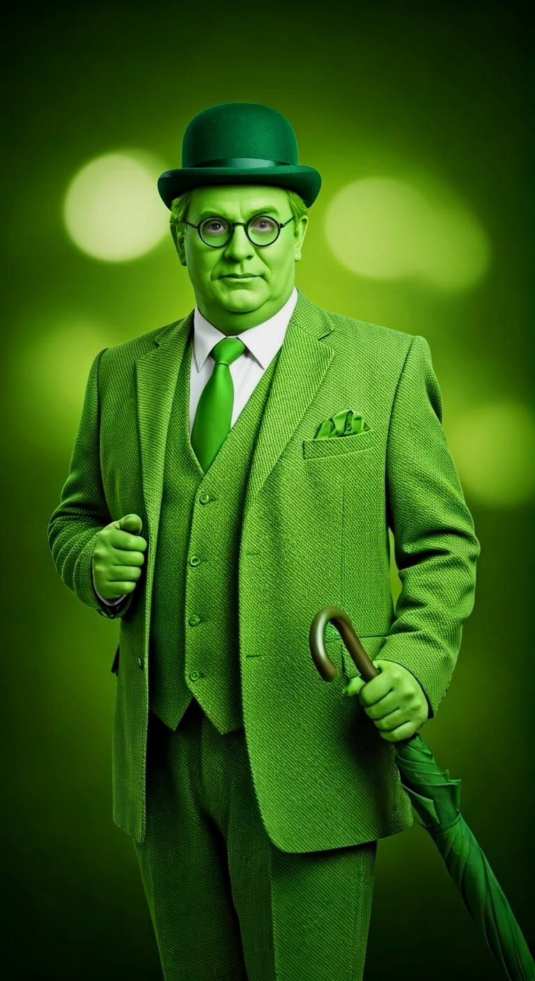 Whimsical British Gentleman in Lime Green Attire