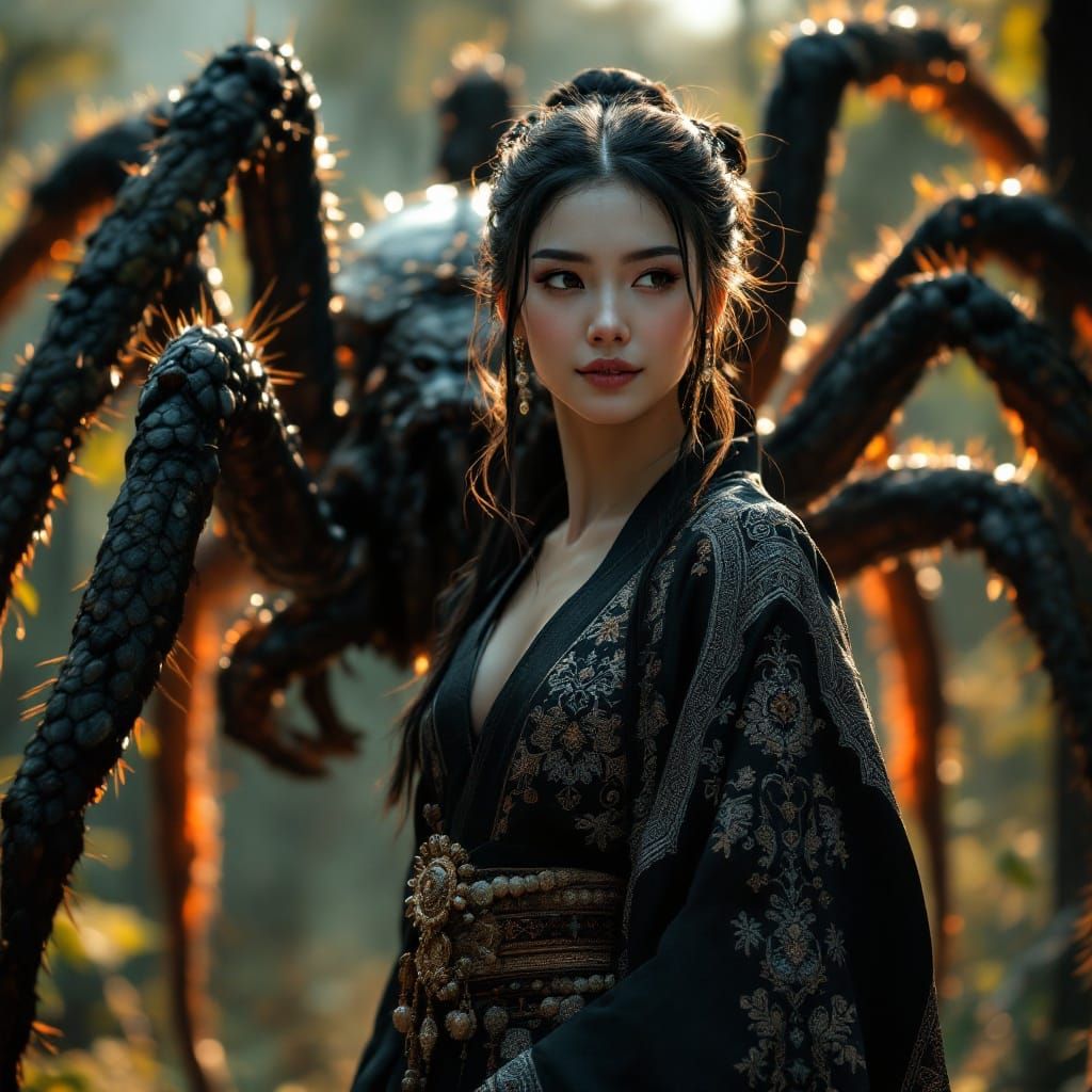 Serene Ainu Goddess Transforms into Majestic Spider