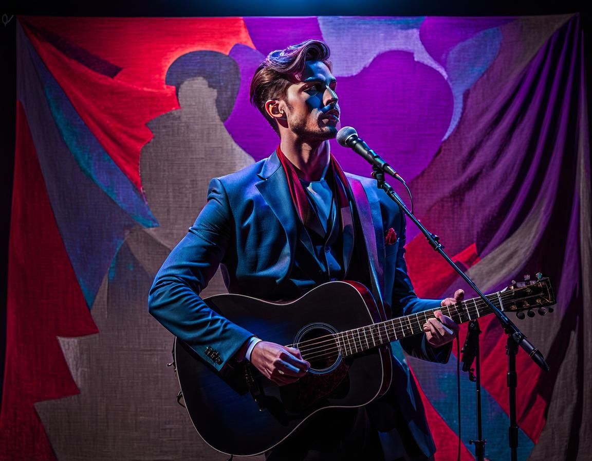 Singer Performing On Stage with Poured Paint Aesthetic