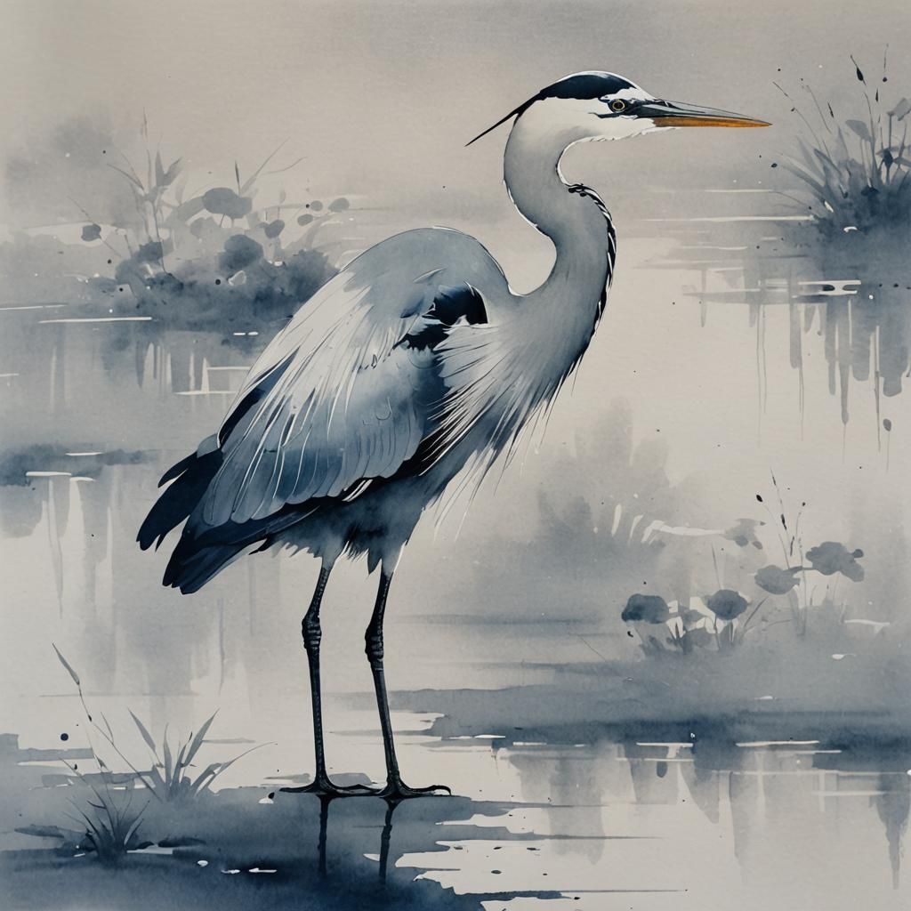 Chinese Ink Heron