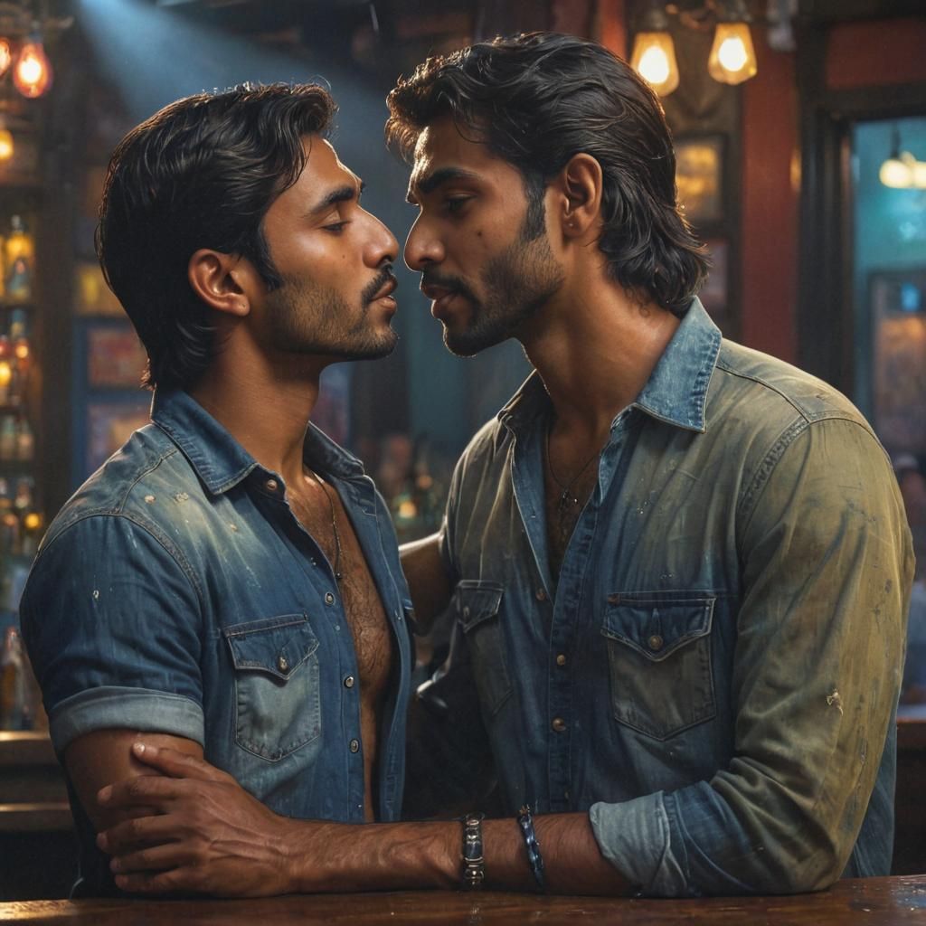Intimate Bar Scene: Indian Men in Dramatic Lighting