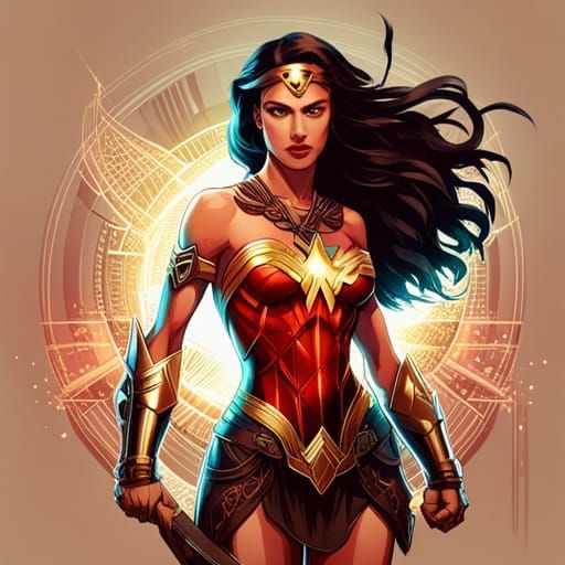 Cybernetic Steampunk Wonderwoman in Digital Painting