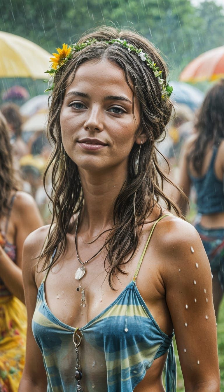 Woodstock Hippie in Gentle Summer Rain