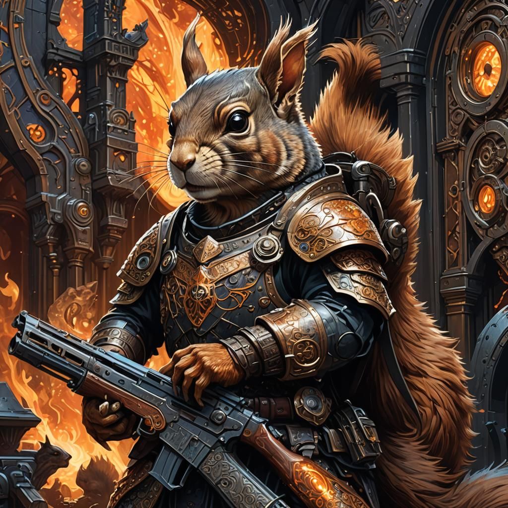 Squirrel Warrior in Dark Fantasy Style