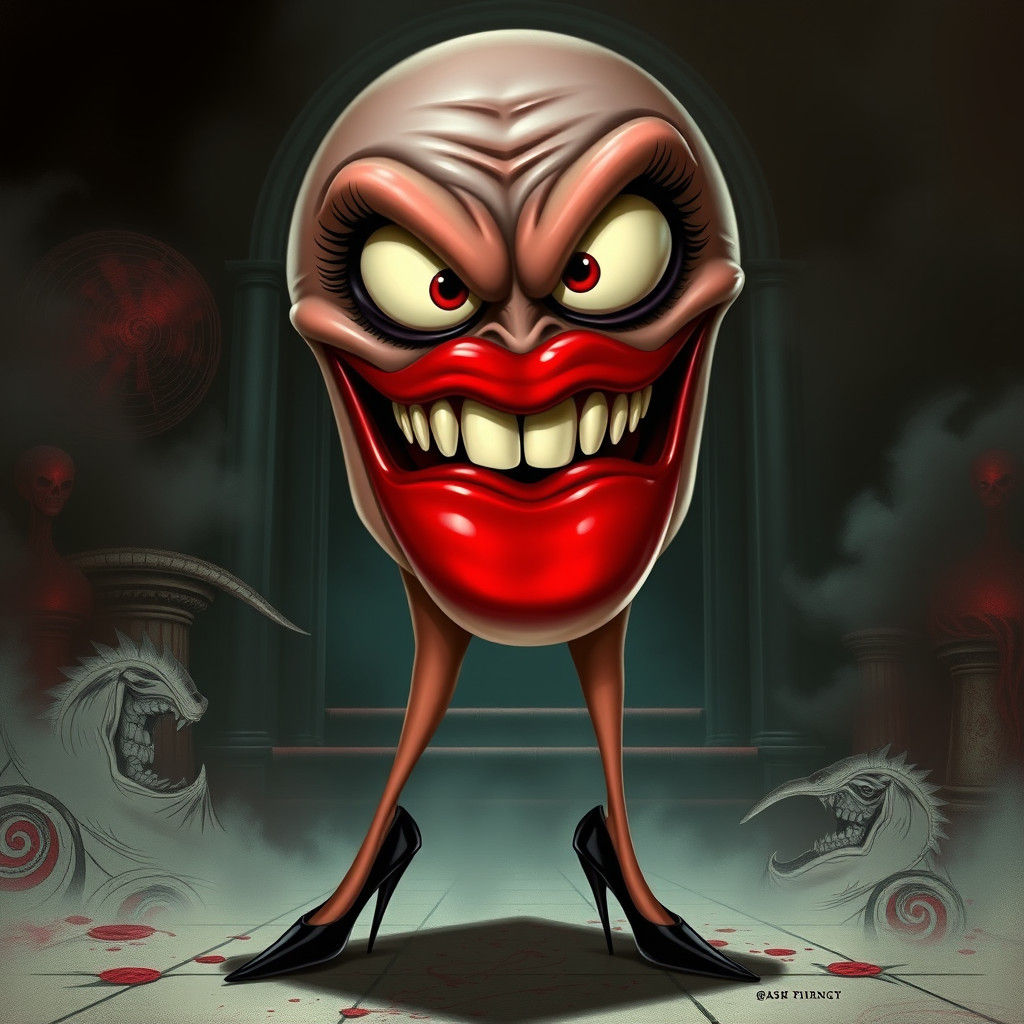 Surreal Gothic Lips with Legs in Hyperrealistic Style