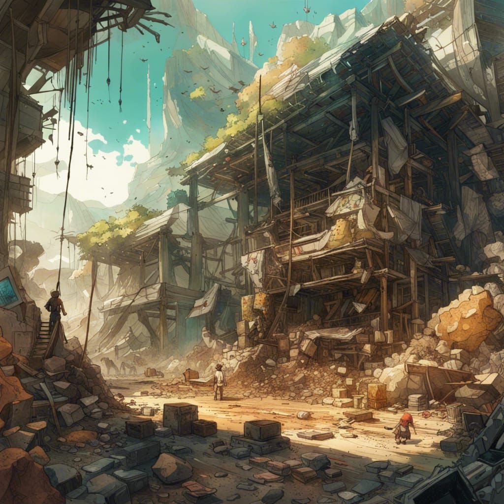 Detailed Archaeological Dig Site in Anime Style