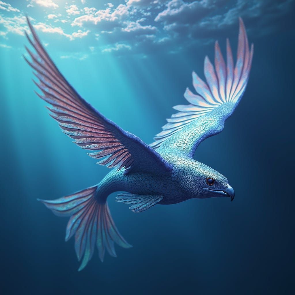 Majestic Half-Fish Half-Falcon Hybrid Soars in Oceanic Dream...