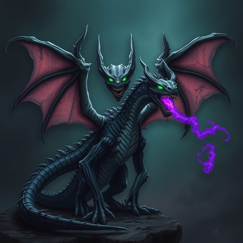 Majestic Undead Dragon with Glowing Green Eyes and Noxious G...