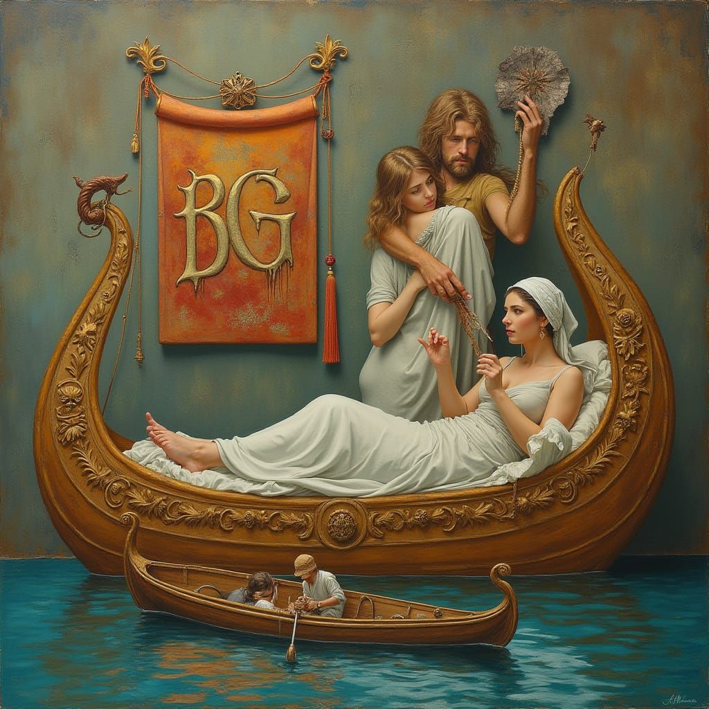 uma pintura estilo Klimt + jean-leon gerome + Rafaello e um ...