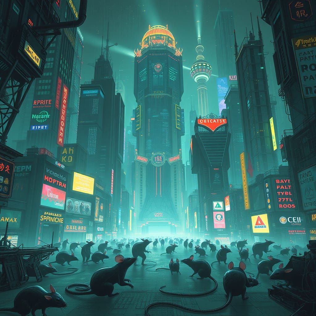 Cyberpunk Metropolis Under Siege by Amazonian Rats