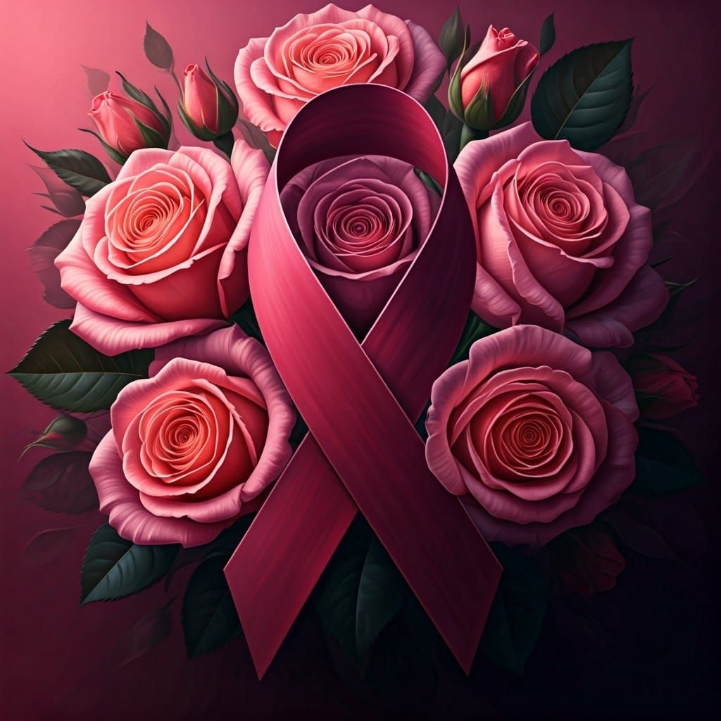 Hyperrealistic Pink Ribbon with Roses