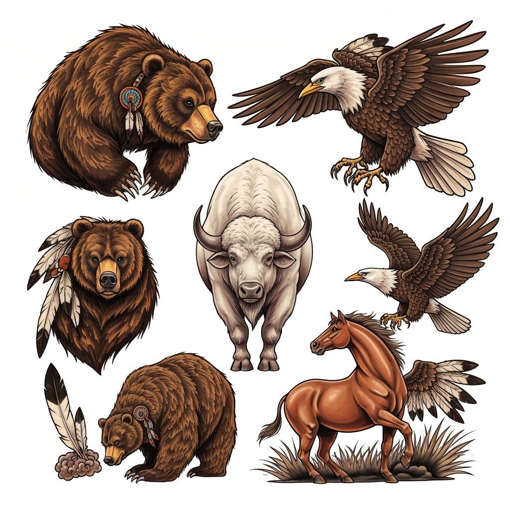 Native American Spirit Animal Tattoo Sheet in Digital Art St...