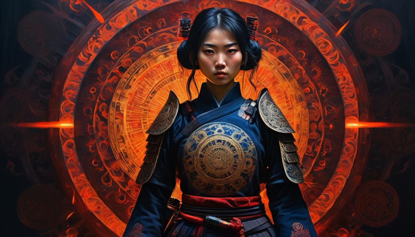 Japanese Samurai Girl in Romanticism Oil Painting