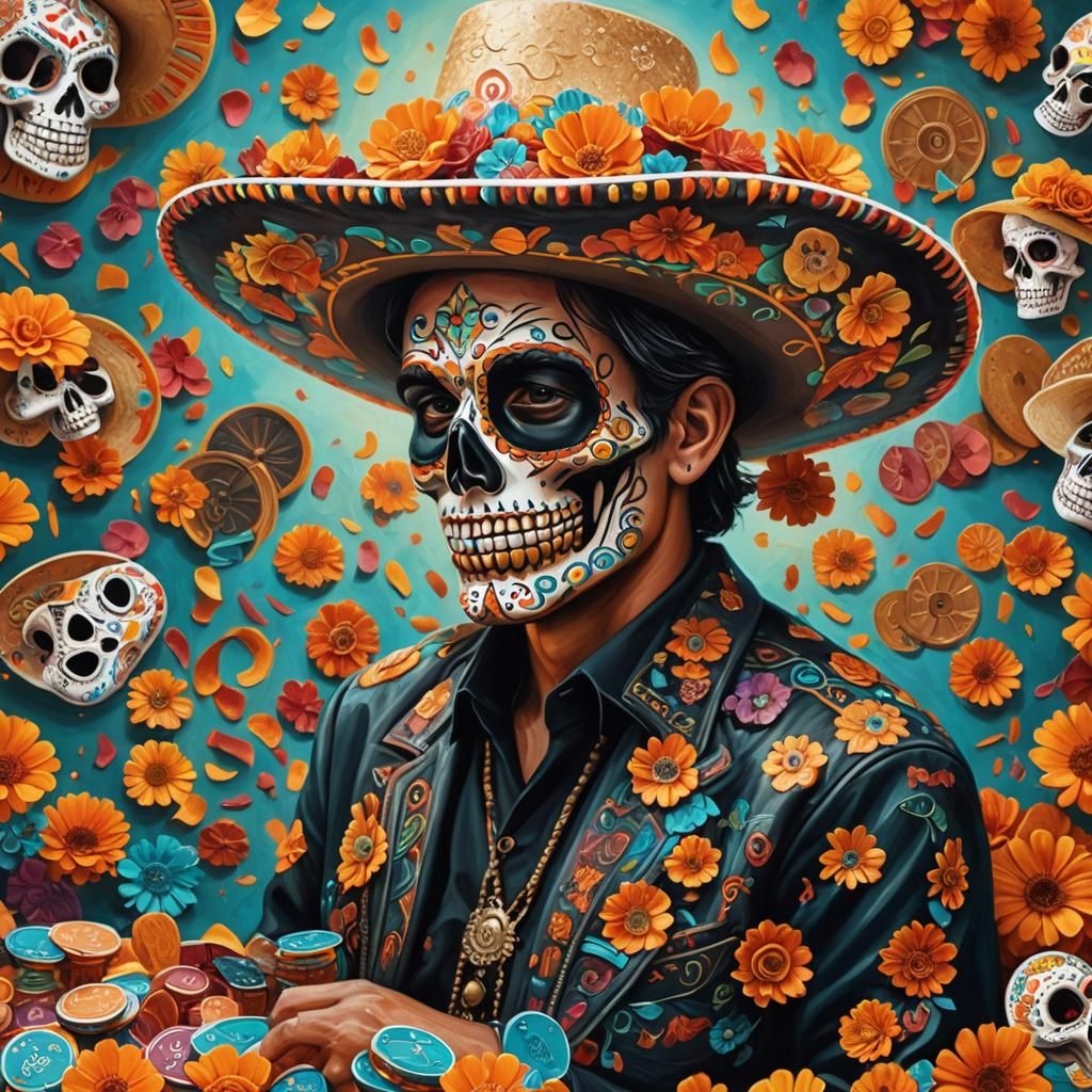 Day of the Dead Poker Player in Mexican Folk Art