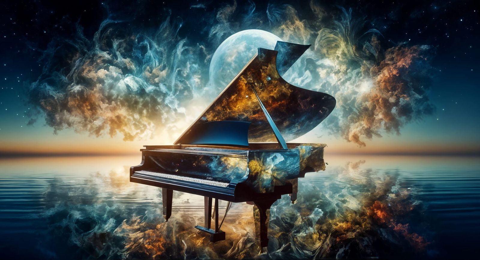 Tranquil Ocean Inside a Grand Piano