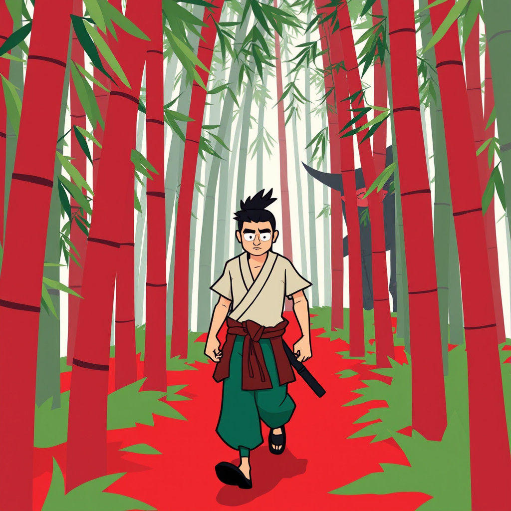Samurai Jack Inspired Vector Art in Bamboo Forest