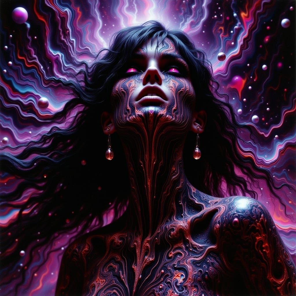 Cyberpunk Goddess Emerges from Dark Shadows