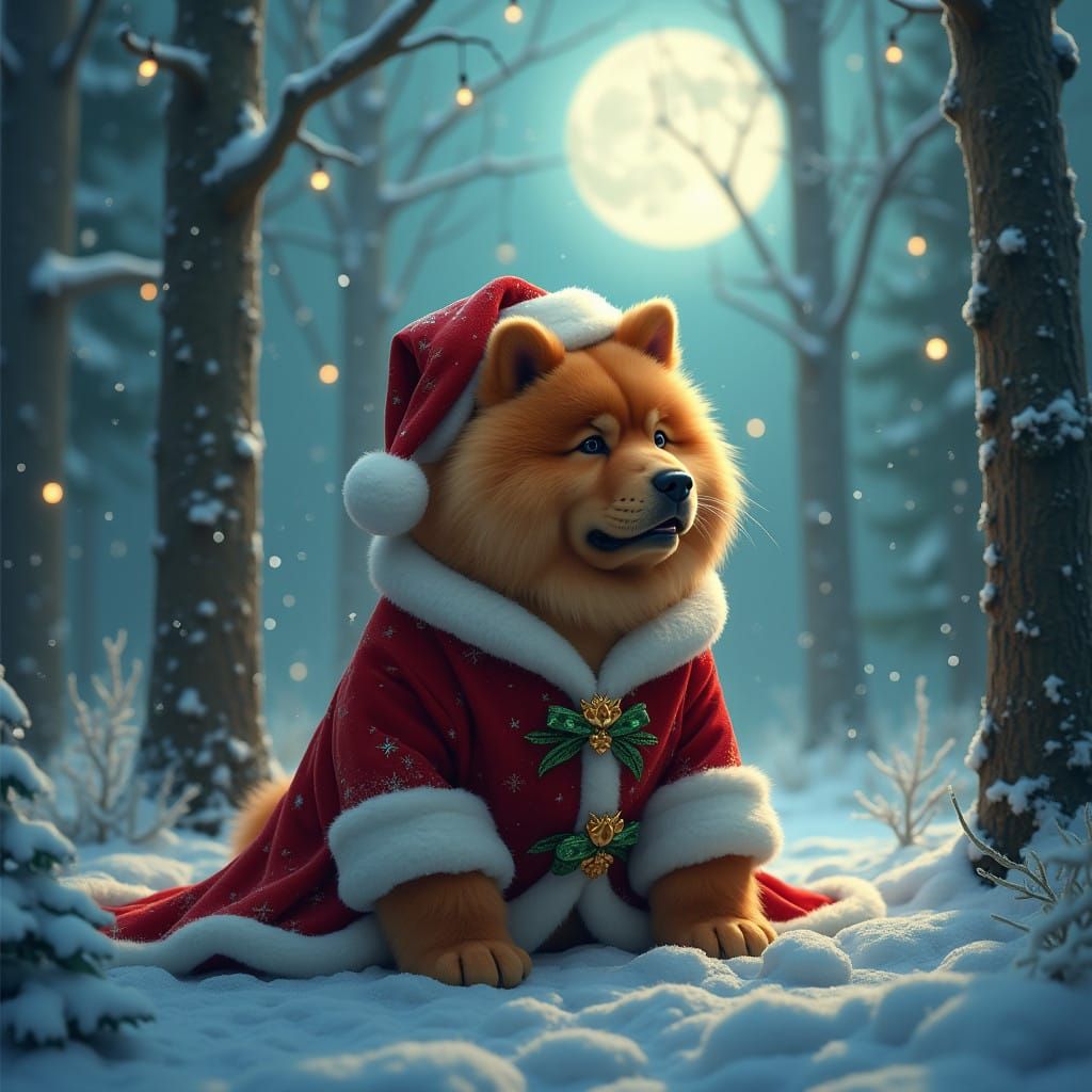 Majestic Chow Chow in Regal Santa Attire in a Fantastical Wi...