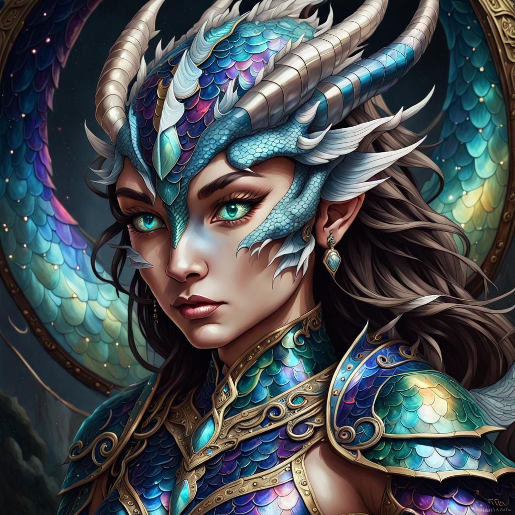 Fierce Dragon Goddess in Detailed Oil Painting
