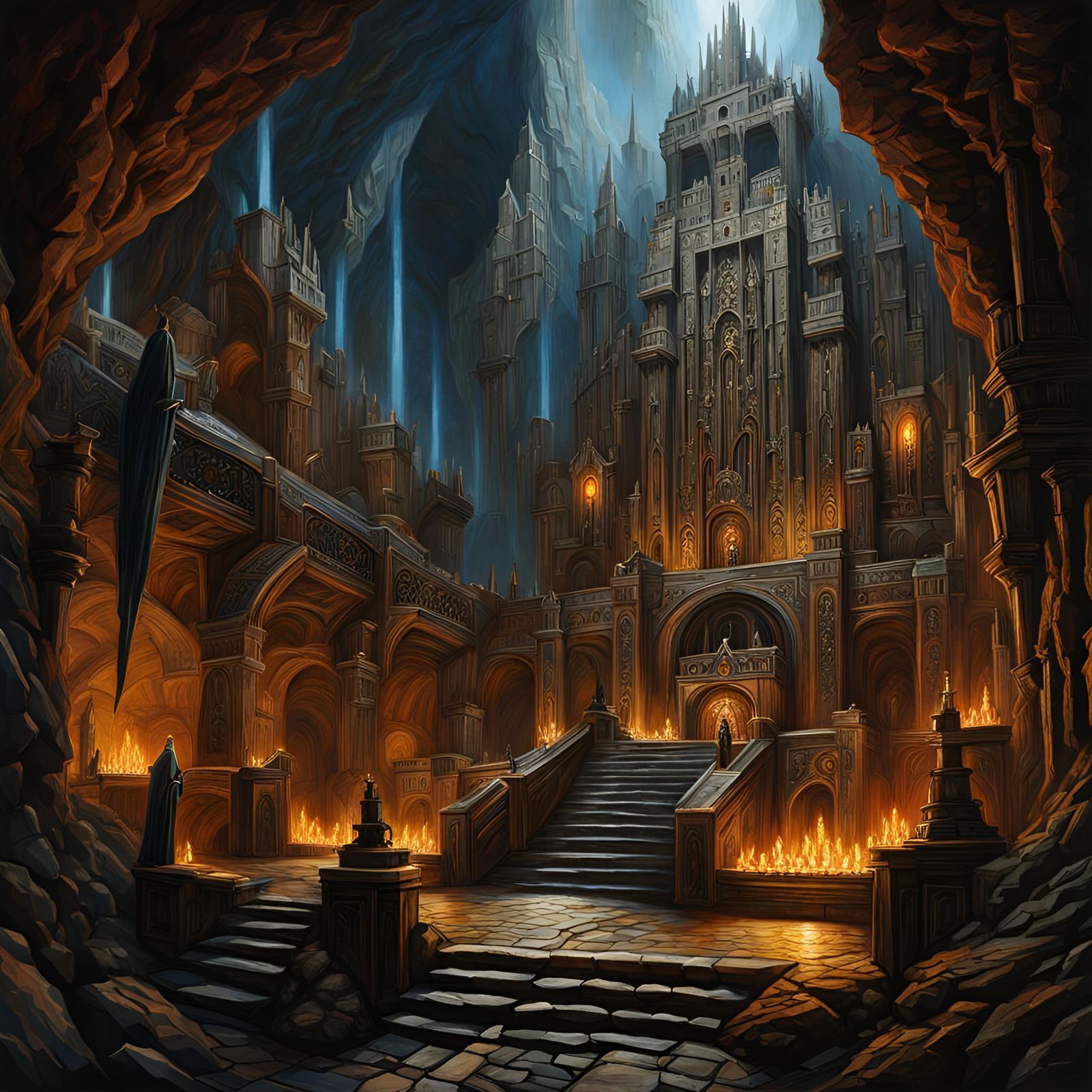 Grand Underground Dwarven Fortress in Oil Painting