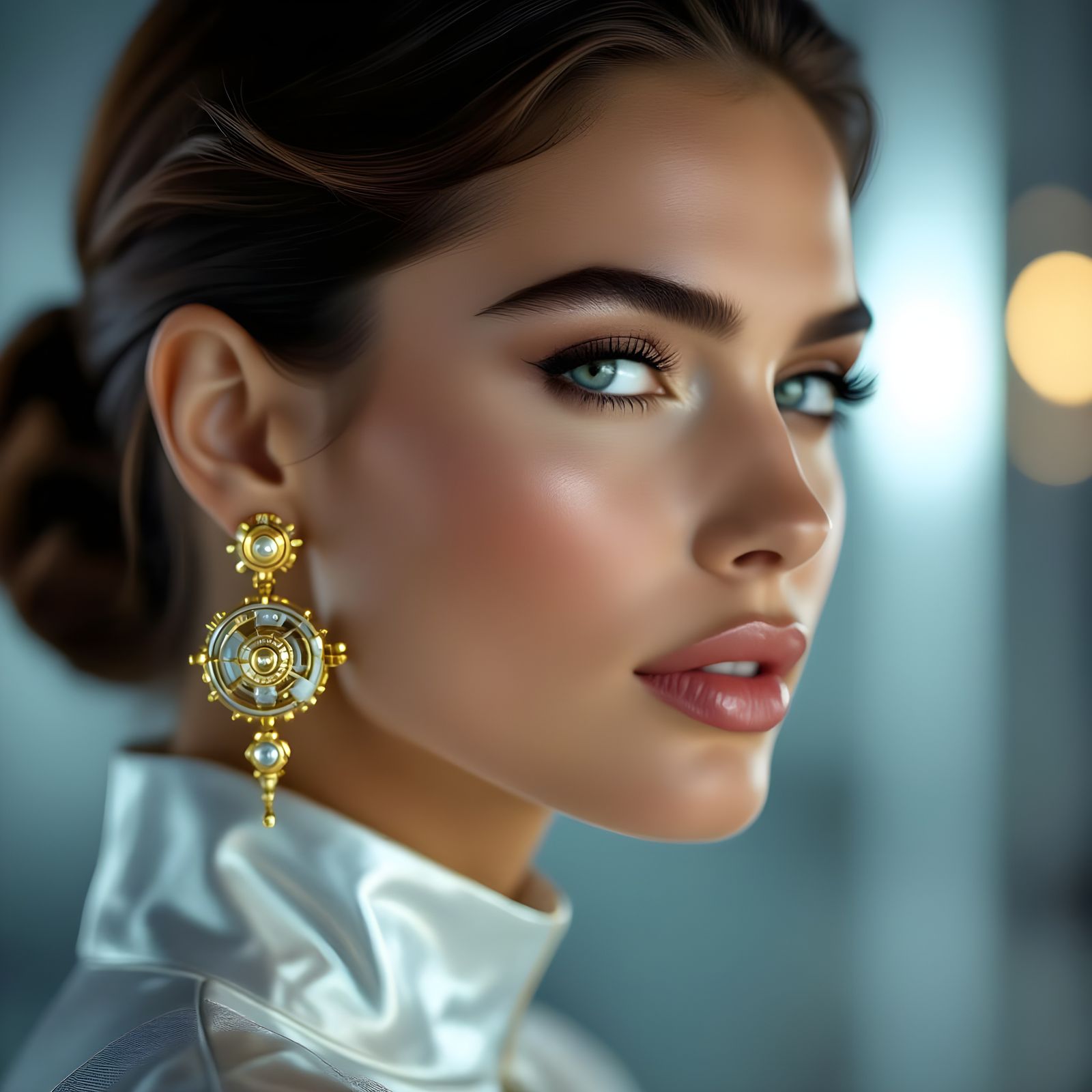 Art Nouveau Gold and Silver Earrings with Mech Details