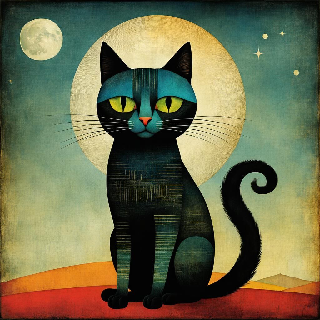 Cat Illustration in Style of Klee and Welz-Stein