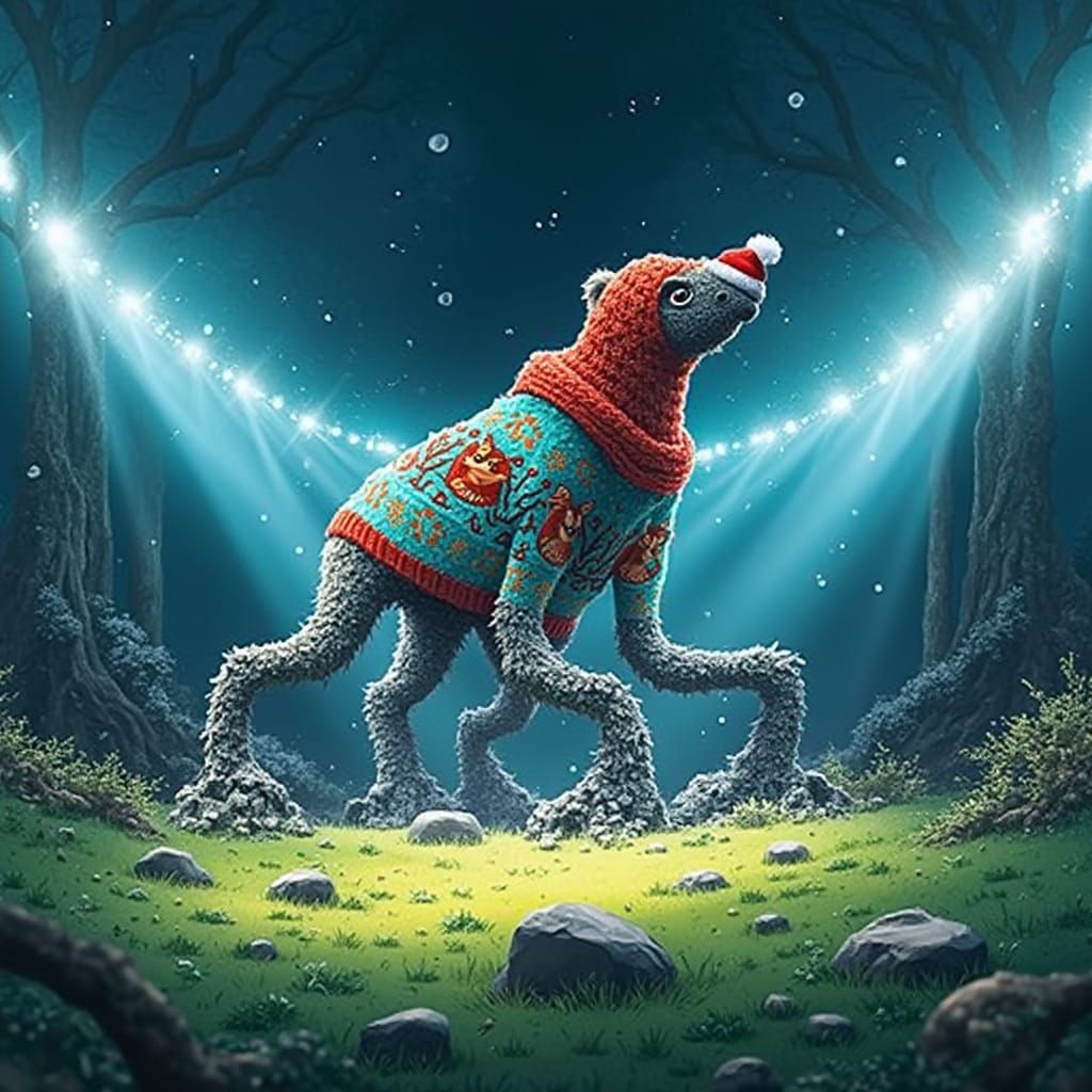 Mossy Golem Awakens in Forest Wearing Knitted Sweater