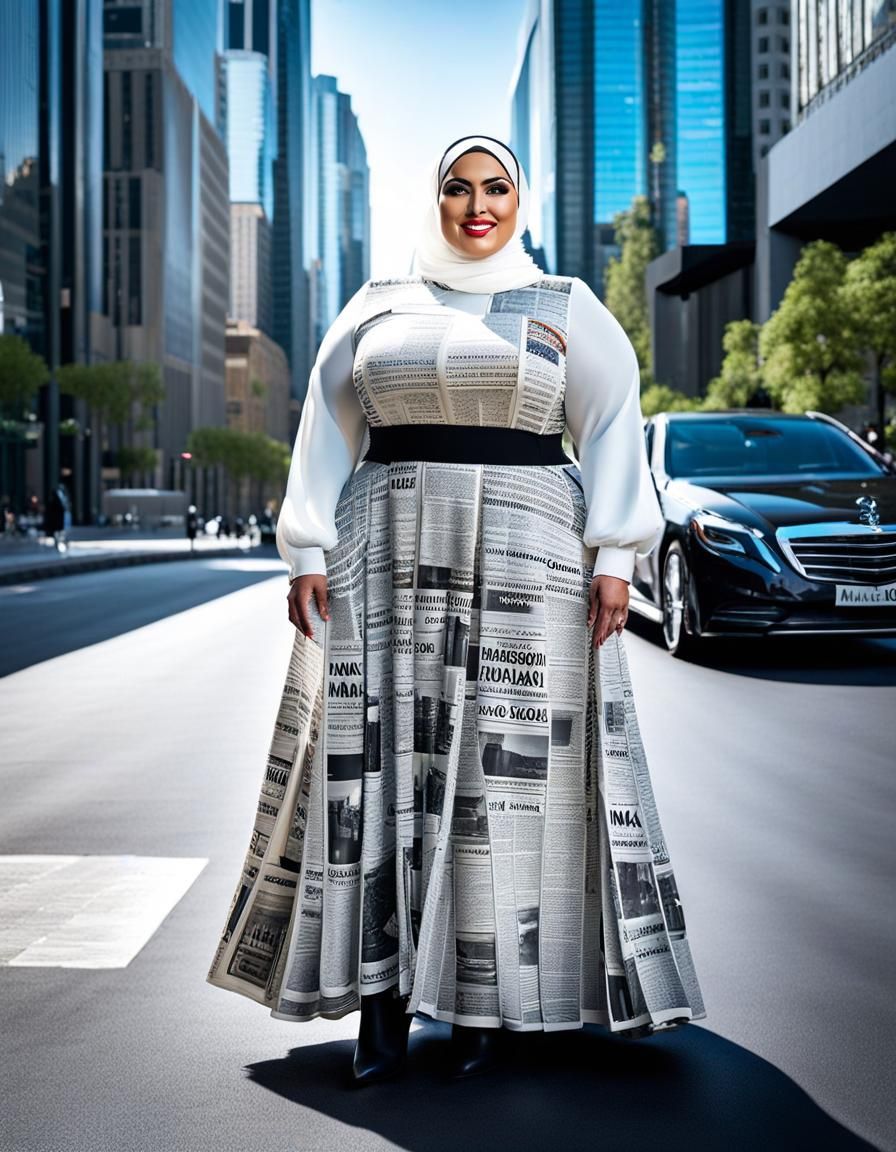 Middle Eastern Woman in Newspaper Dress, Pop Art Style