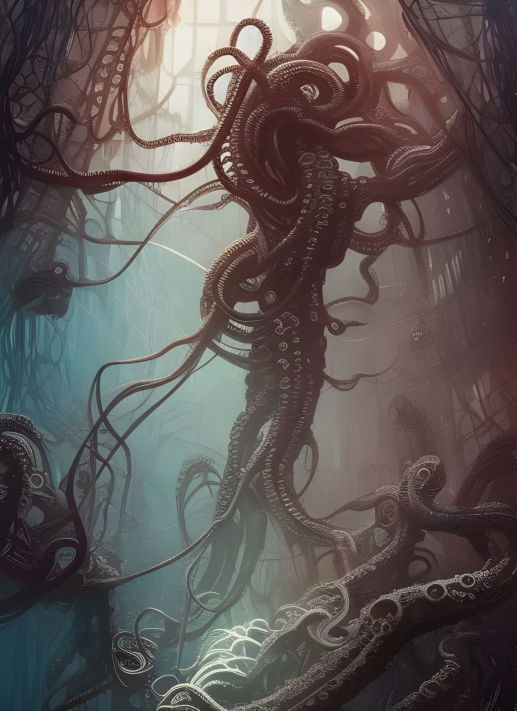 Tentacled Cyber Beast: Hyperdetailed Digital Illustration