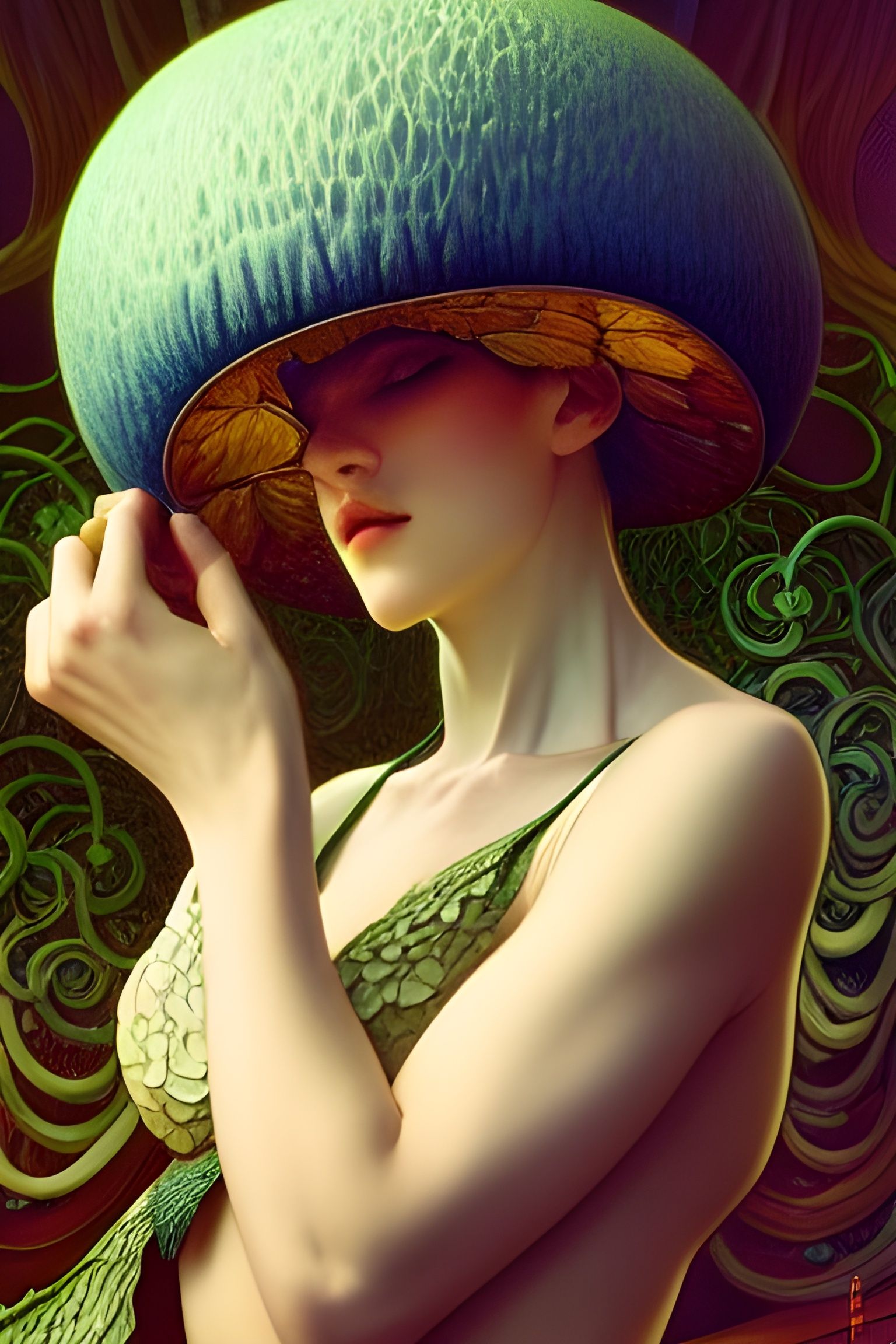 Detailed Anthropomorphic Mushroom Creature in Digital Painti...