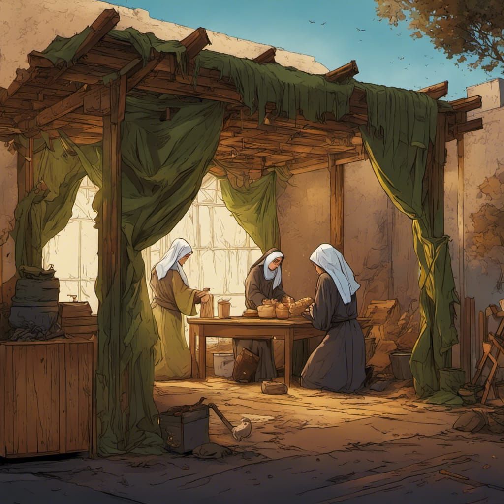 Nuns Building a Sukkah in Comic Book Art