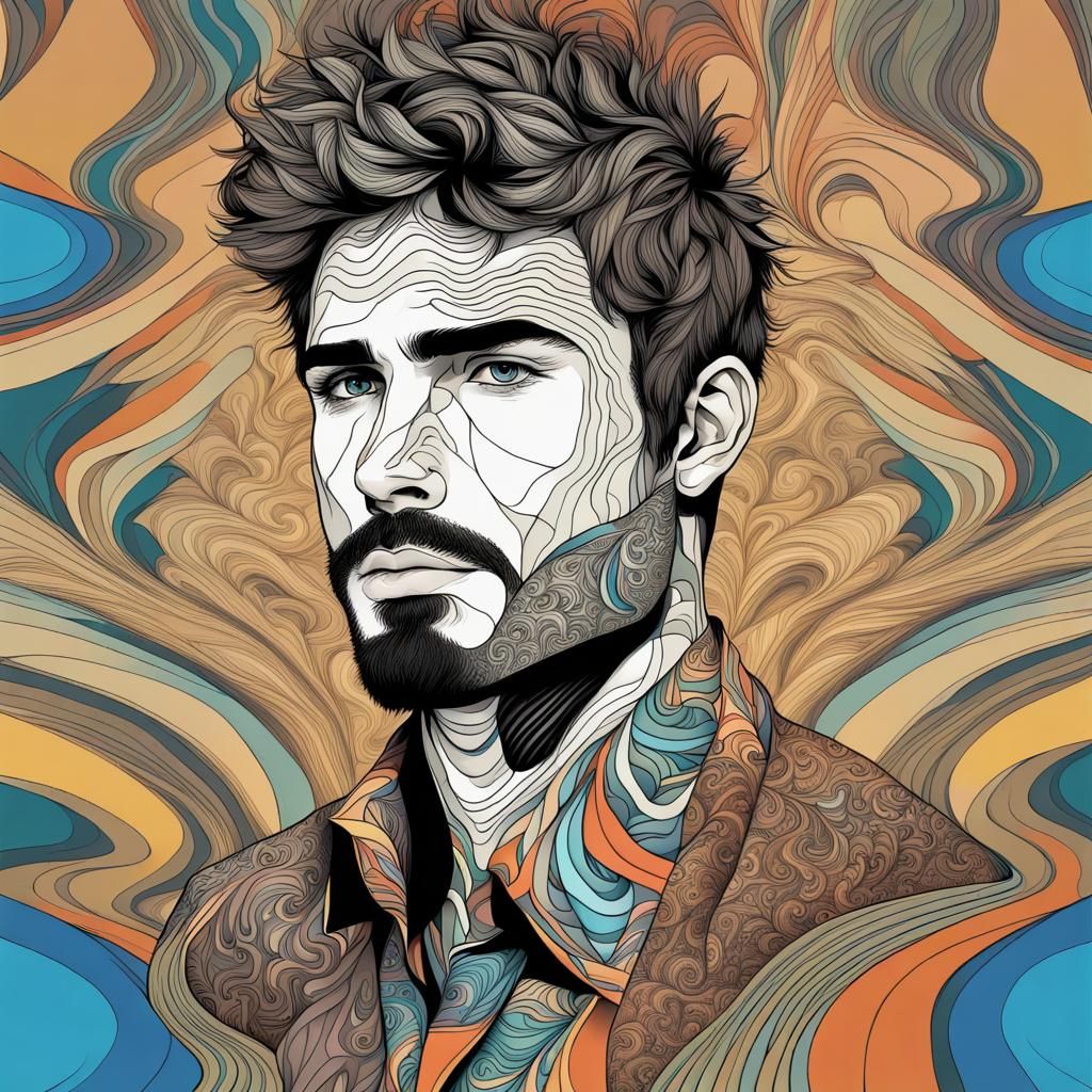 Dynamic Abstract Portrait of a Young Man