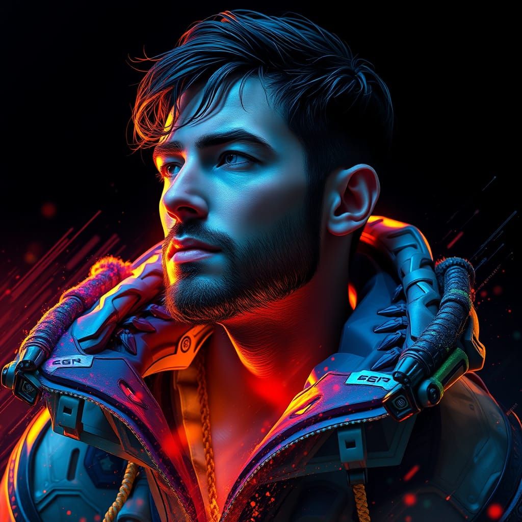 Hyper-Realistic Portrait in Triadic Colors