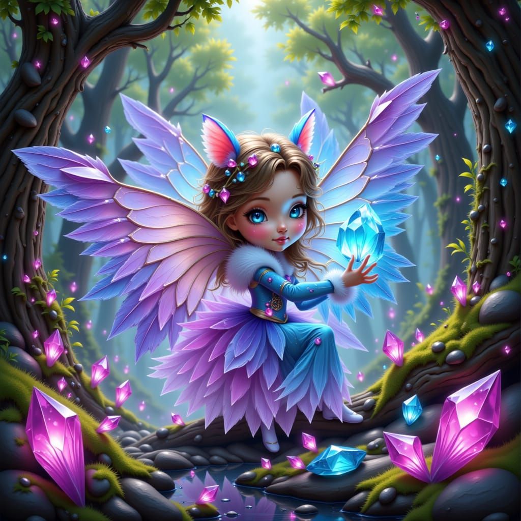 Crystal Elemental in Lush Forest, Fantastical Realism