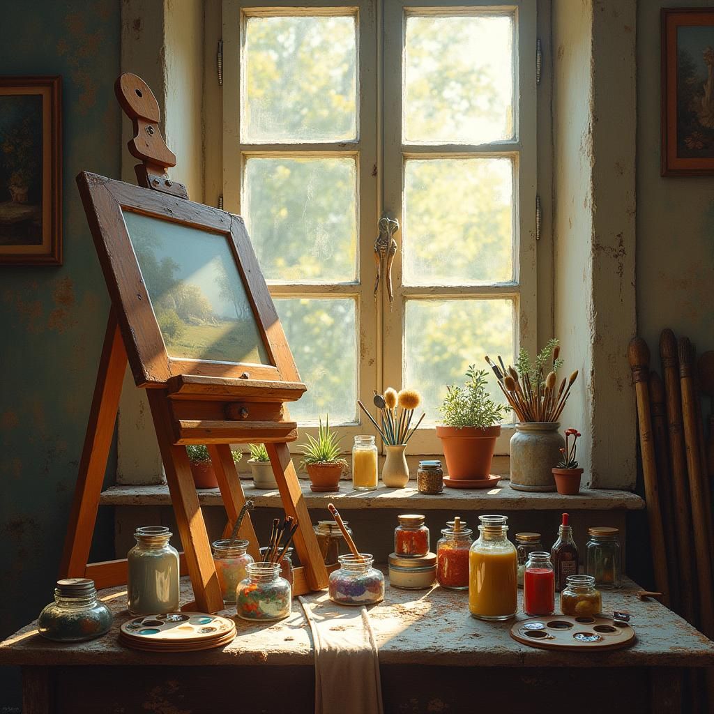 Sunlit Art Studio Still Life in Classic Style