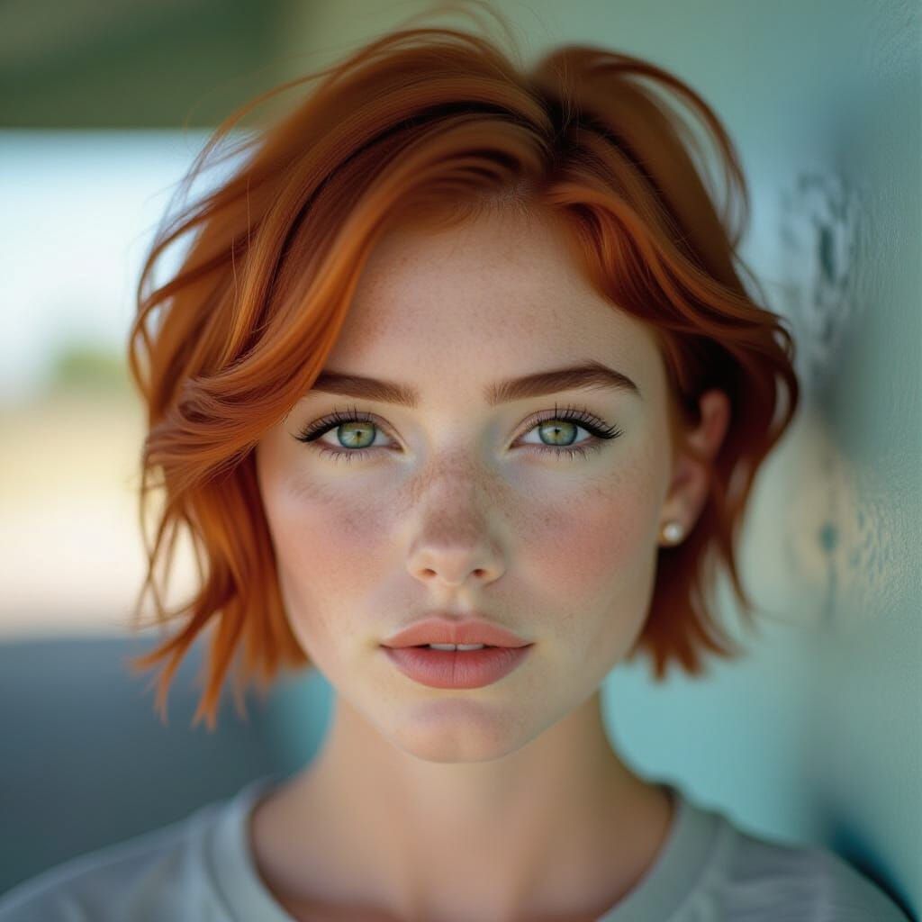 Redhead Teen with Blind Lens Cinematic Film Still