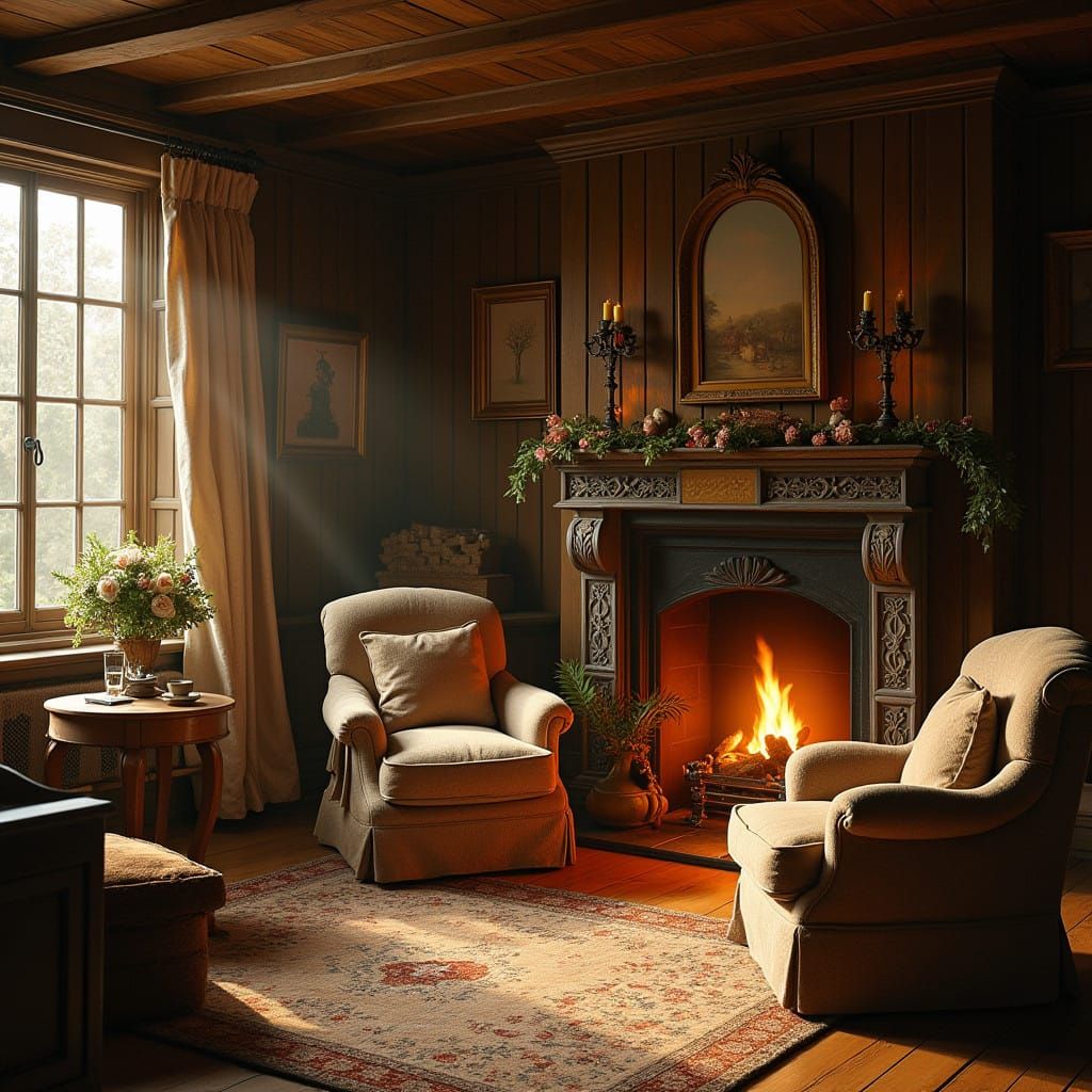 Cozy Winter Scene in Warm Golden Light