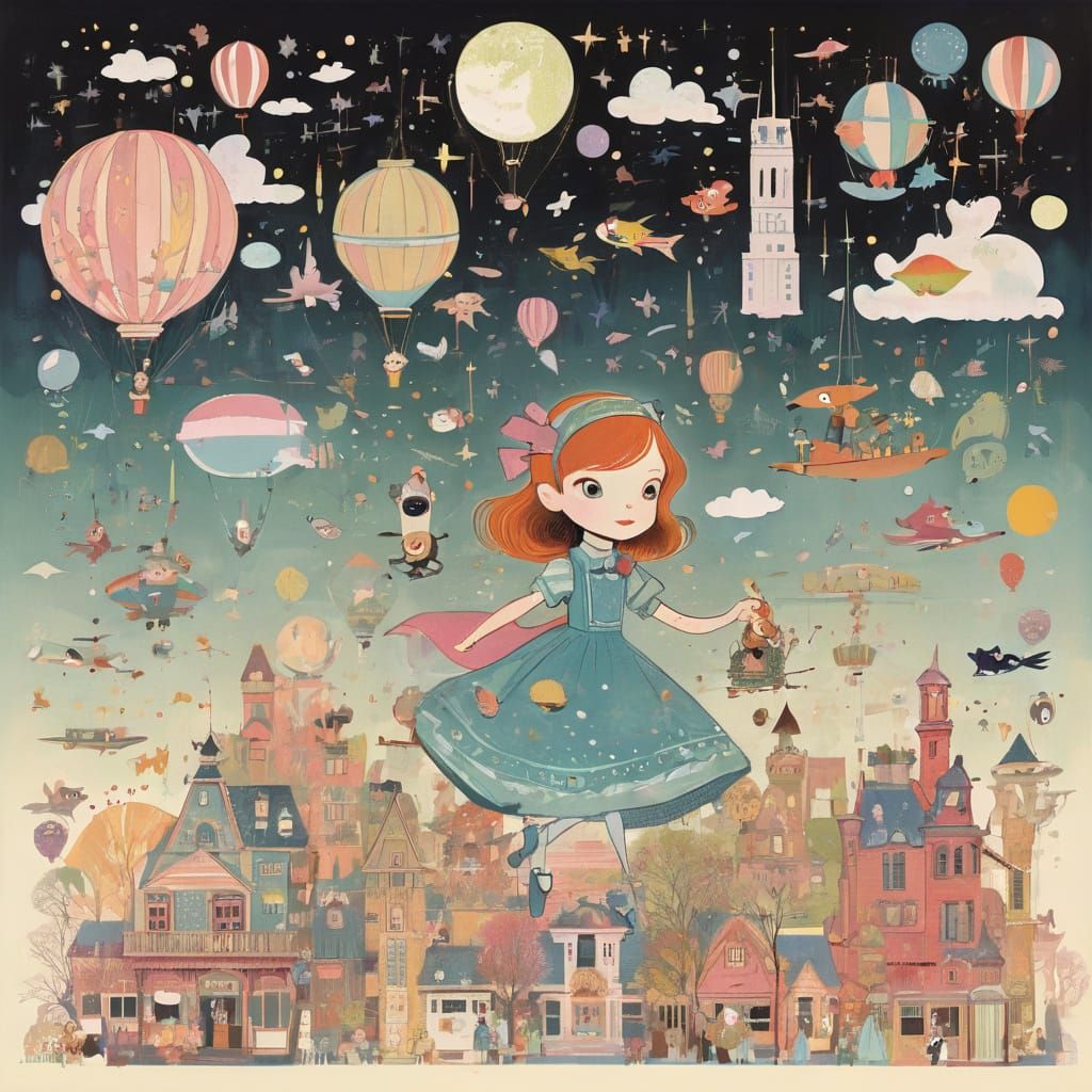 Whimsical Surreal Scene in Illustrative Fantasy Style