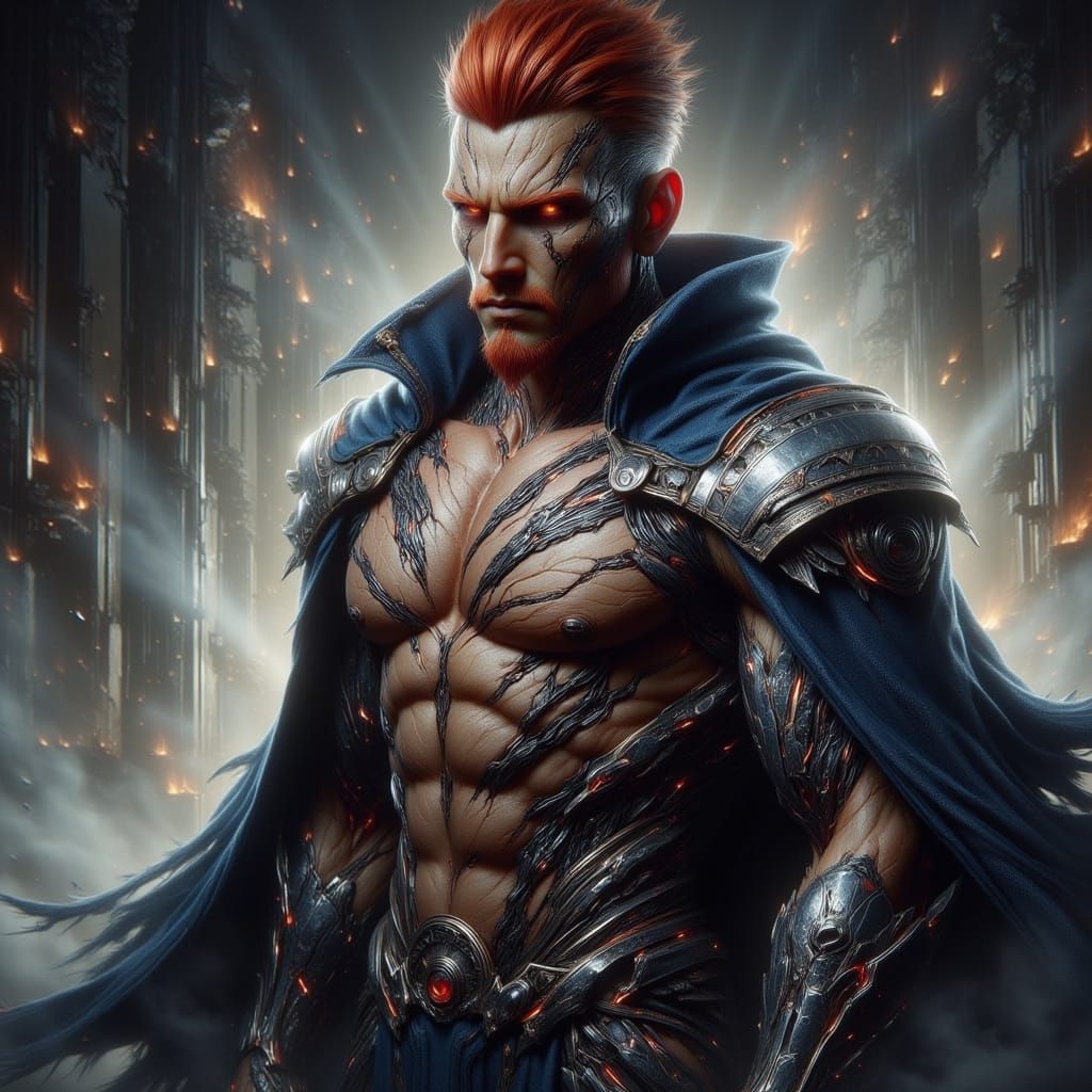 Muscular Man with Metallic Arm in Industrial Fantasy Style