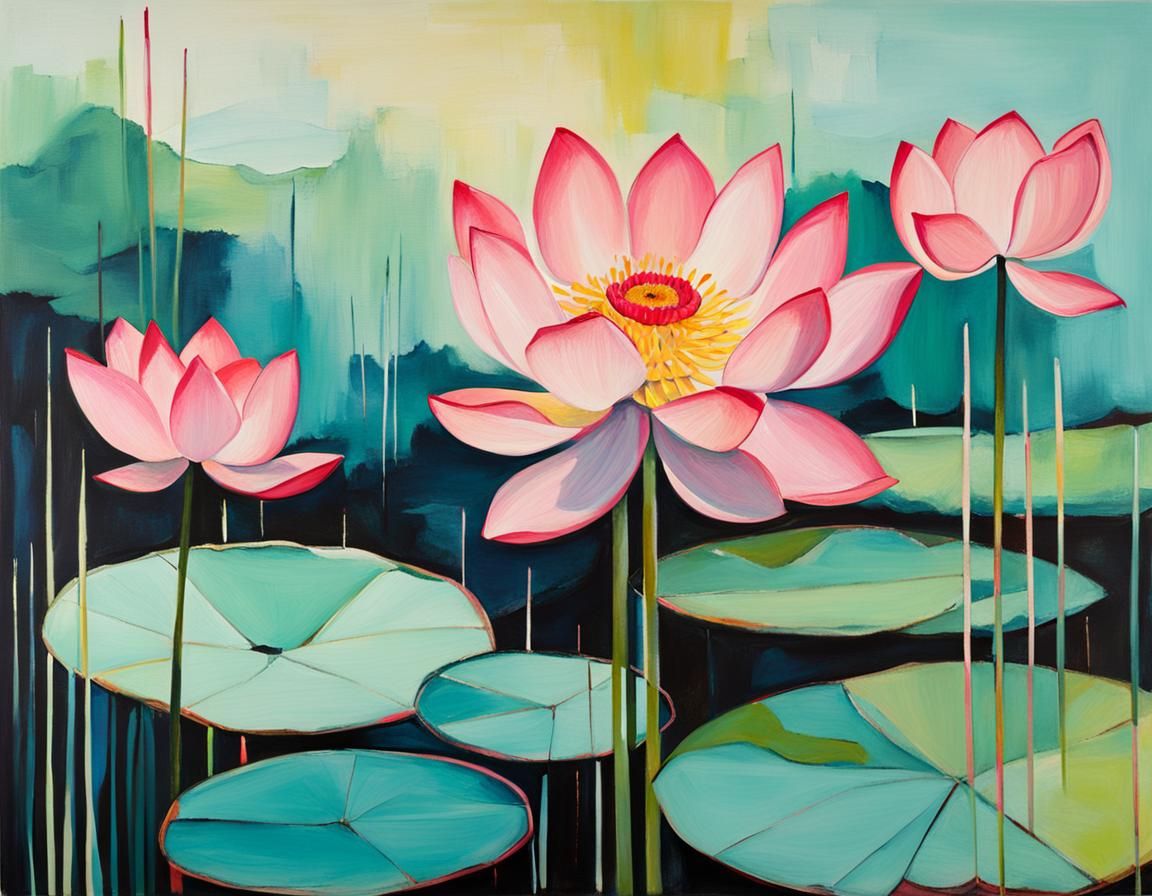 Isolated Lotus in Digital Collage Style