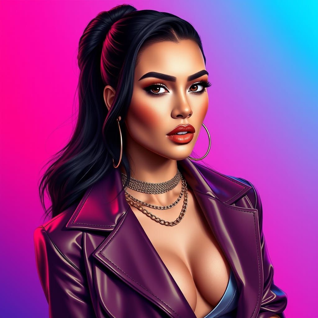 Luxurious Portrait of a Glamorous Woman in a Vibrant Gradien...