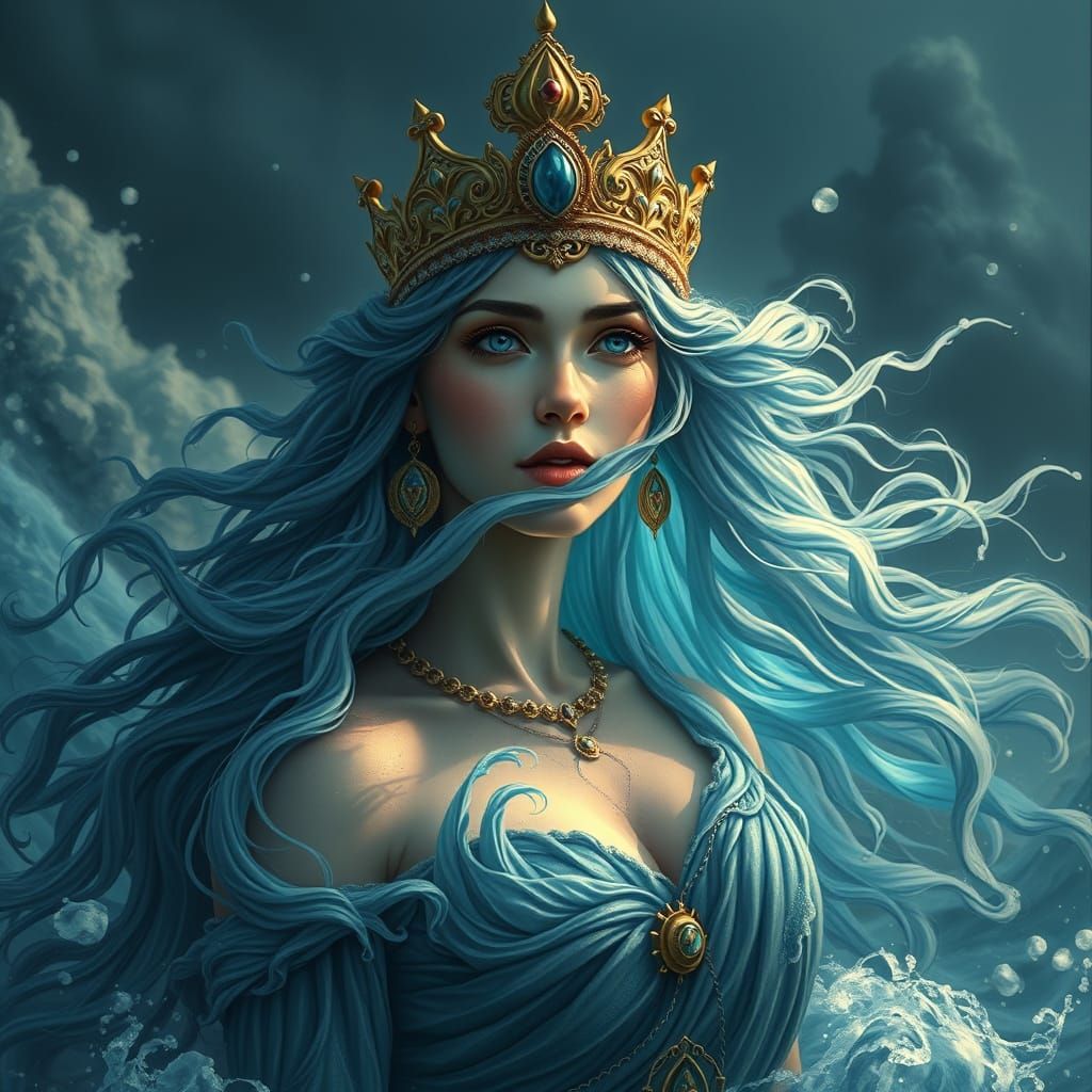 Anahita: Iranian Water Goddess in Hyper-Realistic Painting