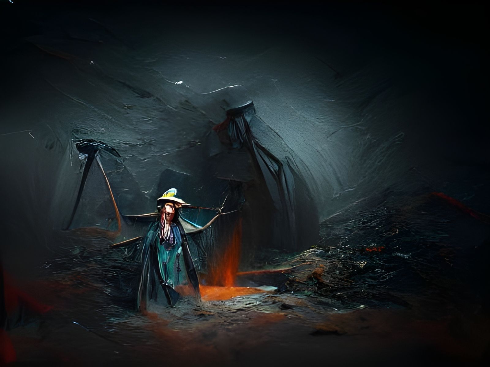 Witch in Dark Mine: 8k Resolution Concept Art