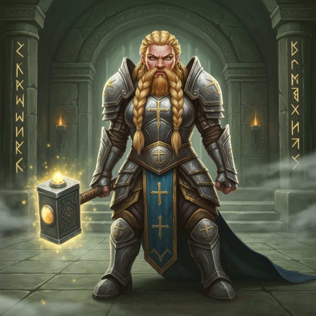 Dwarf Cleric Ready for Battle in Temple