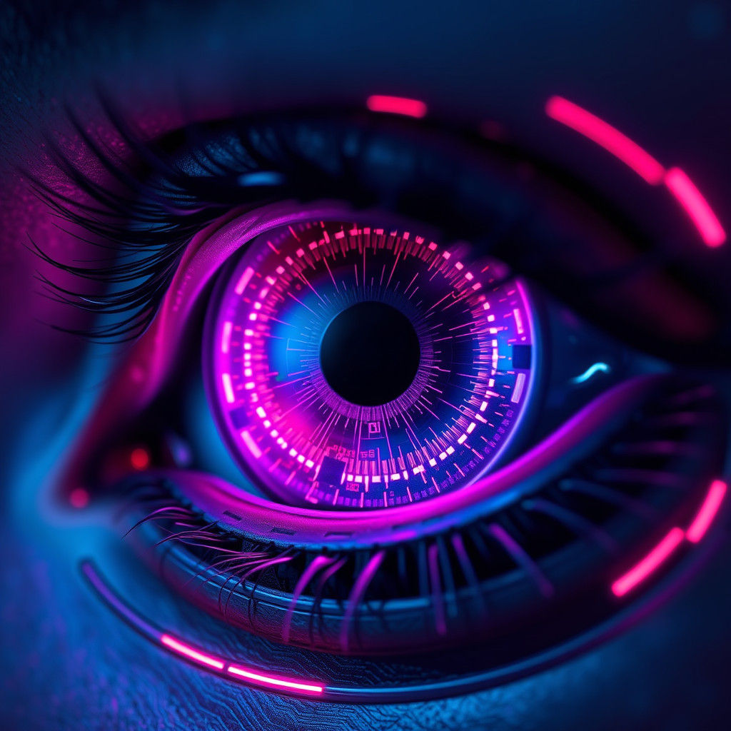 Detailed AI Eye with Digital Reflections in Fantasy Art