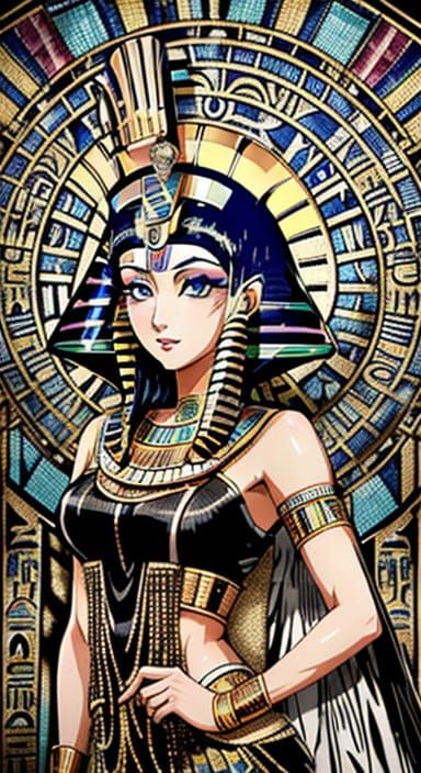Intricate Art Deco Pharaoh Princess with Kohl Eyeliner and A...