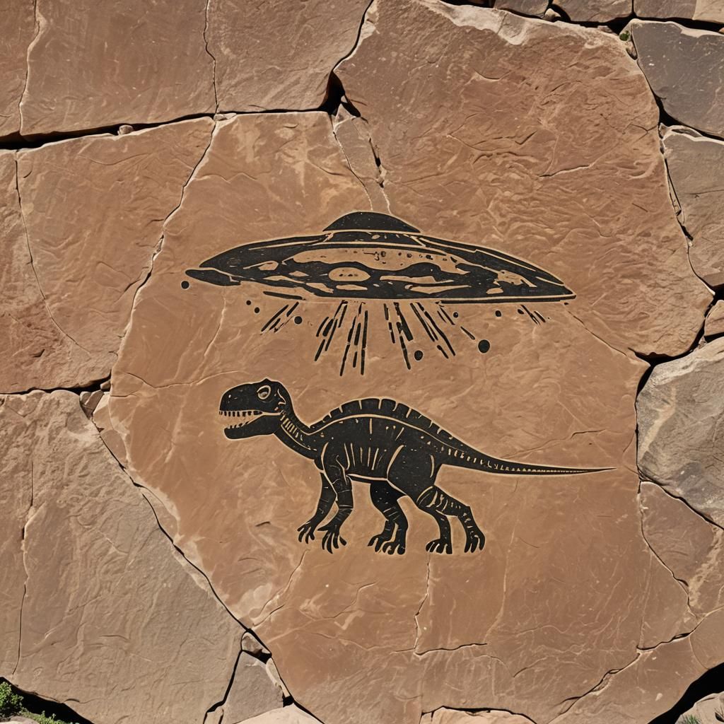 Dinosaur on Flying Saucer Petroglyph